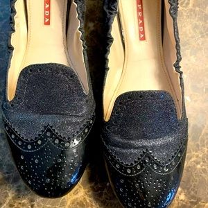 Prada Sparkly flats loafers spectator style 38.5 8.5
